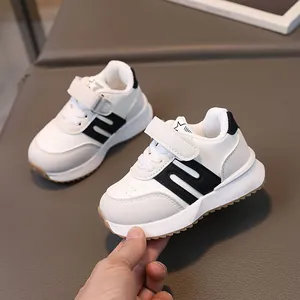 Baskets classiques pour enfants blanc noir et gris avec velcro et semelle épaisse