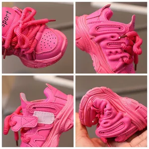 Pink girl's sneakers with chunky flexible sole and Velcro strap closure for active kids