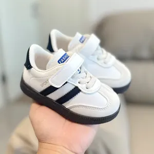 Kids Retro Striped Sneakers Synthetic Leather Anti Slip Hook And Loop Casual Board Shoes For Boys Girls Fashion Trainers