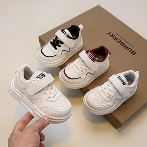 Kids Casual Sports Shoes Unisex Synthetic Leather Sneakers With Velcro Lightweight Breathable Kids Board Shoes For Boys Girls