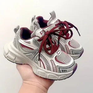Kids Fashion Sporty Daddy Shoes Breathable Mesh Synthetic Leather Lightweight Non-Slip Running Sneakers For Boys Girls Everyday Use