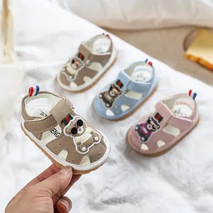 Sandales Sifflantes Bébé Ours Dessin Animé Cuir Synthétique Ajouré Respirant Antidérapant Été Chaussures Nourrisson