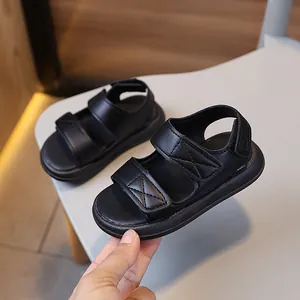 Sandali neri per bambini con doppio velcro e suole morbide spesse per attività estive