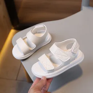 Sandali bianchi per bambini con doppio velcro e suola sportiva spessa e ammortizzata