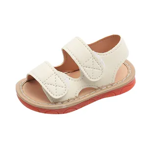 Sandales pour tout-petits avec semelle en caoutchouc souple antidérapante et velcro blanc