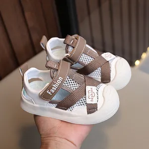 Toddler breathable hollow sport sandals with magic tape and thick soft rubber sole