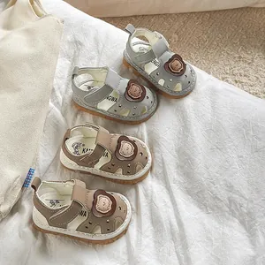 Baby Girls Boys Cartoon Bear Sandals Breathable Hollow Out Star Soft Sole Toddler Walking Shoes Summer Outdoor Non-Slip Closed Toe Sandals