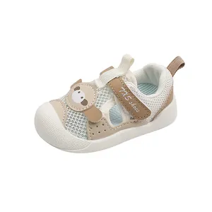 Toddler breathable mesh sandals with cartoon dog design and anti-collision rubber toe