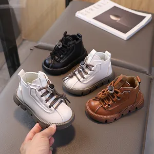 Toddler Martin Boots Synthetic Leather Kids Ankle Boots Non Slip Rubber Sole Toggle Lace Fashion School Shoes Boys Girls