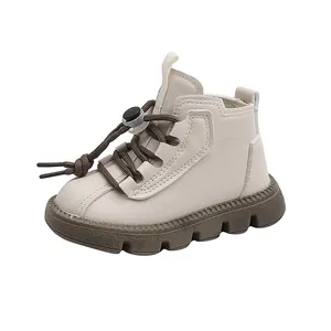 Classic beige toddler Martin boots with non-slip rubber soles and adjustable elastic laces