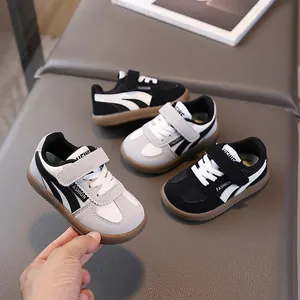 Kids German Trainer Sports Shoes Casual Soft Sole Sneakers For Boys Girls Toddler Hook Loop Synthetic Leather Suede Shoes