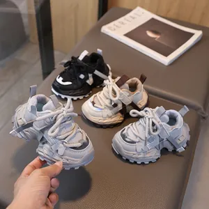 Zapatillas Chunky para Niños Malla Transpirable Cuero Sintético Patchwork Suela Gruesa Antideslizante Zapatos para Correr Casual Niños Niñas