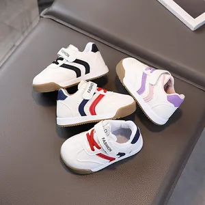 Toddler Baby Sneakers Kids Soft Sole First Walker Shoes Velcro Non-Slip Breathable Striped Casual Sporty White Shoes Boys Girls
