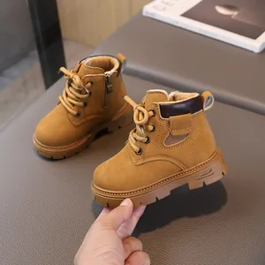 Winter kids yellow martin boots with warm plush lining and anti-slip rubber sole
