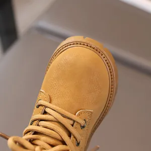 Classic yellow children's lace-up Martin boots with thick anti-slip rubber soles
