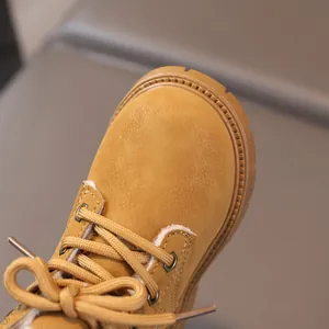 Winter kids warm fleece lined yellow work boots with non-slip thick rubber soles