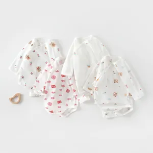 Set of 4 newborn cotton long sleeve bodysuits with assorted prints and wrap design