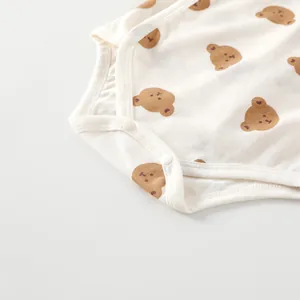 Newborn cotton long sleeve bodysuit with brown bear print and snap buttons