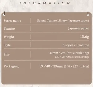 Productspecificaties van 40mm x 2m washi tape met natuurlijke textuur voor DIY decoratie