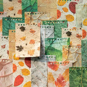 Leaf theme spiral notebook DIY material sheets with realistic maple leaf patterns