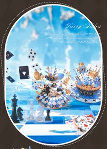 Detail of Alice in Wonderland style stickers with fantasy girl and poker motifs