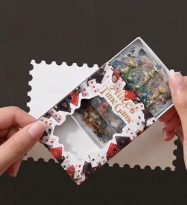 Detail of push-pull box packaging for 100pcs Alice themed vintage stickers set