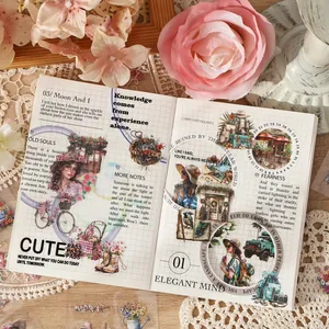 Set de 100 autocollants de scrapbooking vintage avec illustrations rétro et fleurs