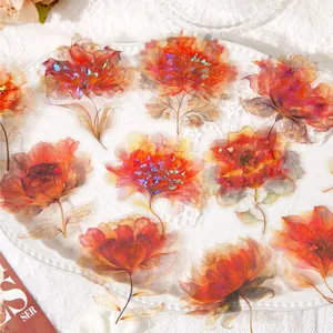 Adesivi in PET floreali effetto olografico per decorazione di diari fai-da-te