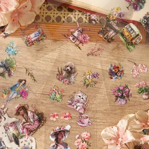 Lot de 100 stickers PET vintage avec motifs animaux, fleurs et architecture rétro