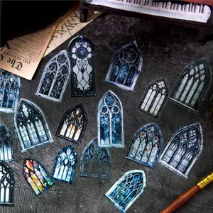 Gothische Kirchenfenster-Aufkleber für DIY-Journale mit dunklem Schloss-Thema Retro-Stil