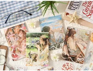 Vue détaillée de quatre carnets d'autocollants PET rétro pour le scrapbooking DIY