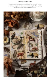 Adesivi vintage in PET con illustrazioni di animali e botanica per decorare scrapbooking