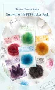 Flat lay of floral PET stickers with roses and butterflies for DIY scrapbook decoration