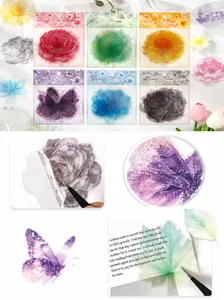 Macro detail of waterproof PET floral stickers featuring butterflies for DIY journaling