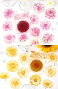 Detailed view of floral watercolor stickers featuring pink roses and yellow daisies for DIY scrapbooking