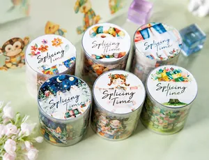 Close-up of Splicing Time washi tape set featuring whimsical forest girls and floral art
