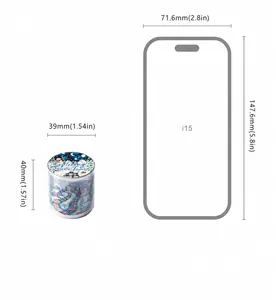 Winter scenery decorative washi tape with 40mm height size comparison to mobile phone