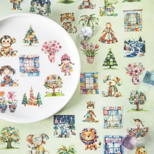 Artistic animal collage stickers with monkeys and giraffes for DIY journaling