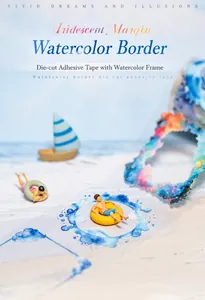 Dettaglio dei bordi acquerellati sul nastro decorativo fustellato per scrapbooking e DIY
