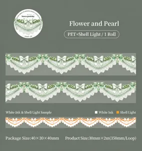Lace and Pearl PET tape with shell light finish for journaling and decorative crafts