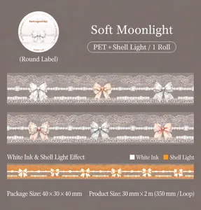 Detailed PET decorative tape featuring lace patterns, shell light finish and bows