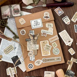 Vintage collage sticker set with retro butterflies and postage stamps for journaling