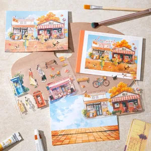 Artistic 10pcs autumn watercolor sticker set for DIY scrapbooking featuring leisure scenes