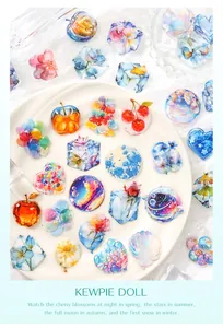 Vista de detalle de 20 pegatinas PET con motivos de flores y frutas para diarios DIY