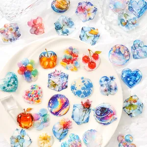 Pegatinas PET corazón floral oníricas con acabado cristalino para scrapbooking