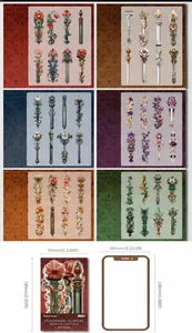 Comparaison de taille détaillée et texture des autocollants floraux rétro en matériau PET
