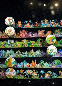 Detail of fairy tale washi tape featuring hand-drawn dragons, castles, and forest animals