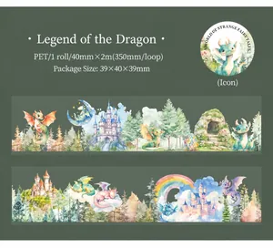 Detailed macro view of Fairy Tale Dragon PET decorative tape with cute watercolor motifs