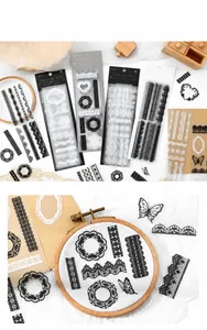 Vue détaillée des autocollants en dentelle PET mate avec motifs noirs et blancs pour scrapbooking