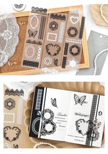 Détails d'autocollants PET en dentelle vintage avec motifs mandala pour journaux